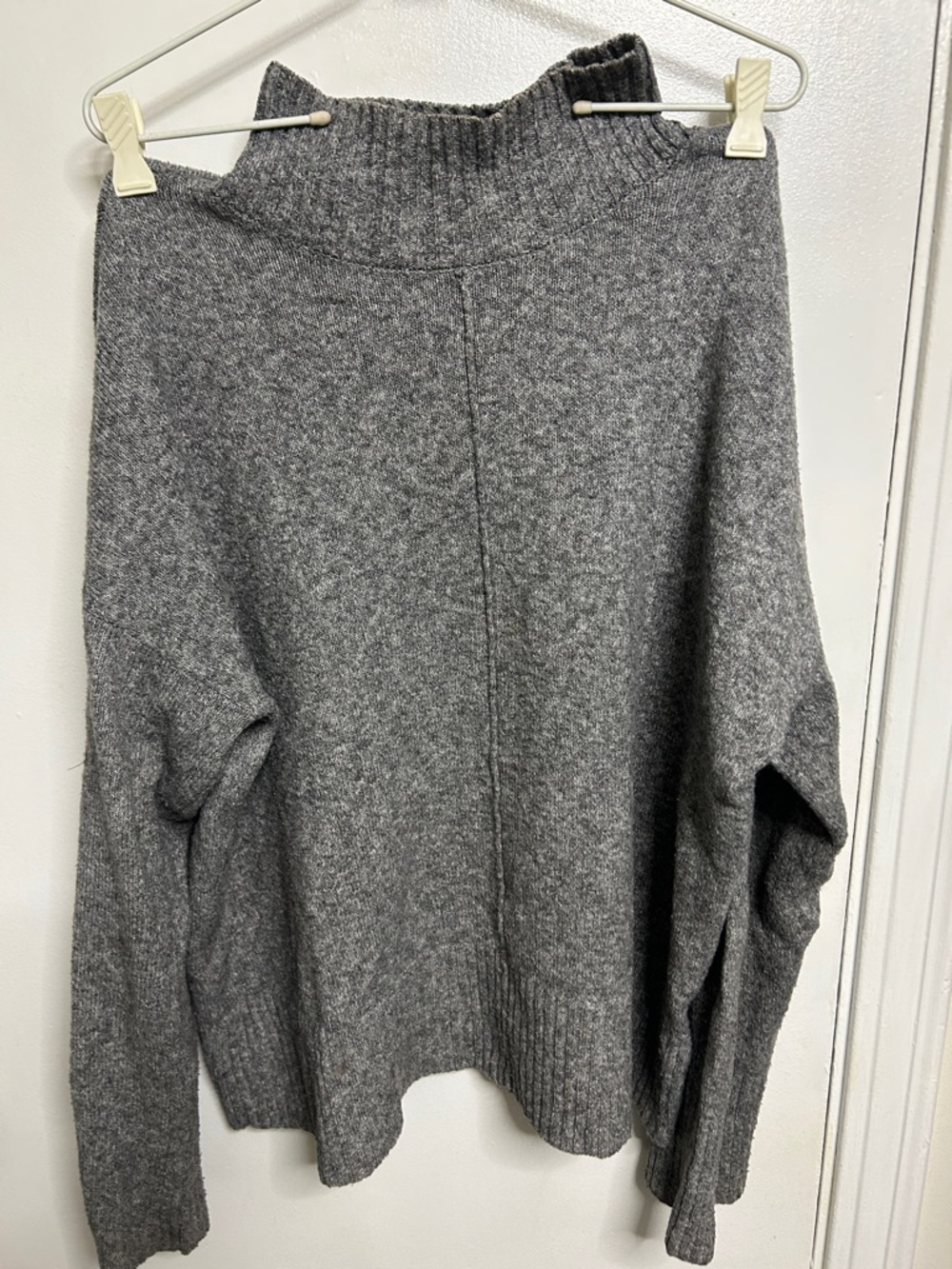 Pink Rose Gray Ribbed Mock Neck Knit Sweater